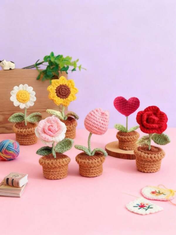 Joivida 1 pieza de girasol, rosa, tulipán de ganchillo artificial, flor falsa para decoración de escritorio, decoración de pared, flor artificial, adecuada para cumpleaños, aniversario, Día de la Madre, Navidad, eventos, decoración del hogar, regalo del Día de San Valentín, regalos de Pascua, graduación, plantas falsas