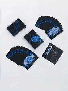 一副防水柔韧扑克牌，带盒子，酷炫设计，非常适合派对、游戏、送礼和庆祝活动，蓝色扑克牌，礼品>蓝色，扑克牌 - 藍色 - 查看 5