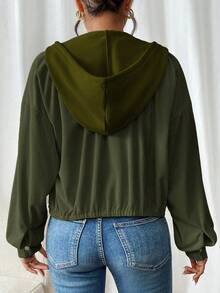 SHEIN Frenchy 女式拼接二合一灯芯绒连帽夹克秋冬女装 - 軍綠色 - 查看 2