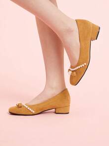 CUCCOO DOLLMOD Women's Elegant Commuting Pumps With Pearl Decoration For Christmas - Yellow - View 3