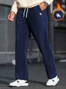 Manfinity CasualCool 男士藏蓝色抓绒休闲裤，冬季款 - 藏蓝色 - 查看 1