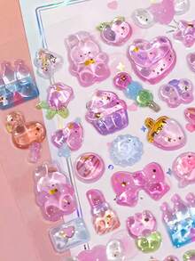 Joivida 1 miếng dán 3D nổi, hình động vật hoạt hình dễ thương như chim cánh cụt, mèo, thỏ, khủng long, nhãn dán trang trí DIY cho sổ lưu niệm, sổ tay, ốp điện thoại, túi xách và trang trí cửa sổ, nhãn dán đặc, nhãn dán nhật ký, nhãn dán trao đổi với bạn bè - Nhiều màu - Xem 4