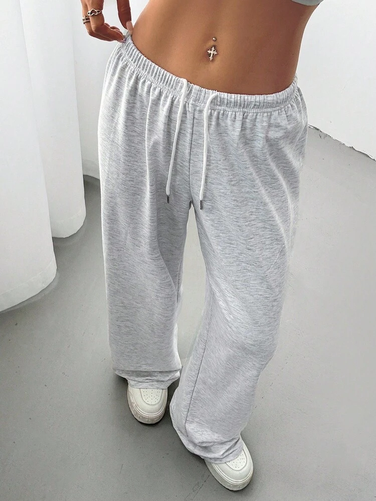 SHEIN CovetEZ Pantaloni della tuta estivi da donna semplici con laccio frontale, casual per uso quotidiano, laurea, insegnanti, ritorno a scuola - Grigio Chiaro - Visualizzare 5