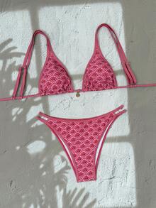 Swim Vcay 2pcs/Set Women's New Adjustable Spaghetti Strap Ditsy Floral Sexy Side High Cut Bikini Set Set, Spring/Summer 2026