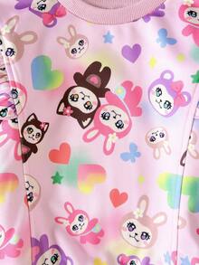 Leap Crew Pink Cartoon Print Crew Neck Long Sleeve Sweatshirt For Young Girls,Autumn Back To School Casual Wear,Party,Wedding,Flower Girl Daily Outfit - Pink - View 7