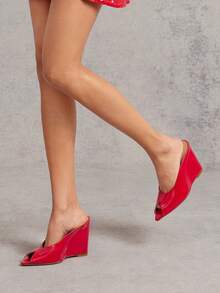 SHUZIA 女士时尚简约坡跟凉鞋 - 酒紅色 - 查看 4