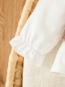 SHEIN Bộ 2 món/Bộ trang phục thường ngày cho bé gái sơ sinh, áo cổ bẻ nhiều màu và quần len rộng rãi - Bụi hồng - Xem 4