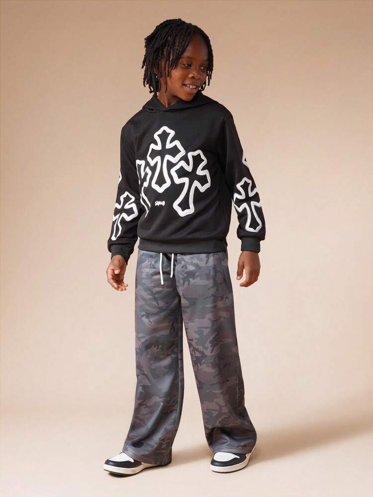 Hooded Sweatshirt With Abstract Print Design