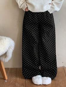 DAZY Tween Girls Polka Dot Print Wide Leg Jeans, Fall - Black - View 8