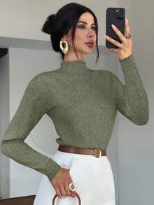 Firerie Áo len nữ thanh lịch, thoải mái, cổ cao, tay dài, nhiều màu sắc, dáng rộng, đa năng, thích hợp mặc đi làm, mùa thu, đông, kiểu áo dễ phối đồ, phù hợp cho giáo viên. - Màu xanh Ô liu - Xem 7