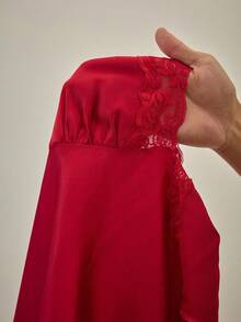 HautHeat Women's Solid Color Lace Patchwork Elegant Backless Sleeveless Nightgown - Burgundy - View 6