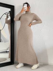 SHEIN EZwear Plus Size Casual Apricot Color Dress, Autumn/Winter - Apricot - View 5