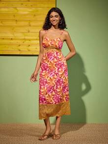 Felipe Marques Women's Floral Lace Long Dress, Casual For Vacation, Party, Spring/Autumn - Multicolor - View 3