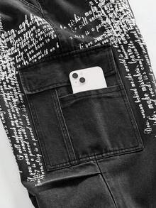 ROMWE MEN Street Life Men's Fashion Loose Fit Versatile Cargo Jeans With Pockets - Grey - View 6