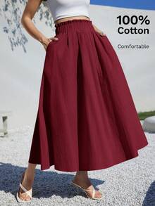 Siren Gaze 夏季女士服装休闲 A 字形亚麻中长裙，适合夏季海滩高腰宽松