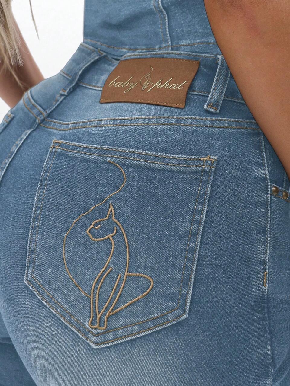 BABYPHAT Stretch Denim Capri Jeans mit umgeschlagenen Säumen, hochgeschnitten, Lässig Alltagshose für Frühlingsfest und Urlaub