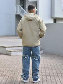 Devon Thys Grunge Goth Y2K Style Fashion Casual Fringe Young Street Chic College Sports Loose Straight Wide Leg Versatile Casual Men Jeans Pants - Blue - View 4