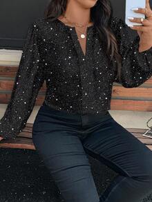 SHEIN CURVE+ Áo sơ mi dài tay rộng rãi in họa tiết cỡ lớn cho nữ, áo cánh mùa thu - trắng - Xem 4