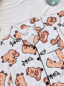 SHEIN Mädchen Bubble Crinkle süßer Pyjama Set mit bedrucktem Muster, Langarm-Oberteil und Hose - Verschiedenfarbig - Übersicht 6