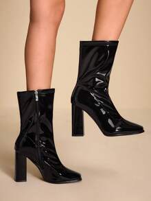 CUCCOO SZL 女士时尚百搭通勤粗跟中筒靴 - 黑色 - 查看 9