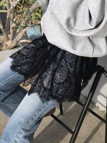 FRIFUL Women's Elastic Waist Floral Lace Fashion Skirt - Black - View 6