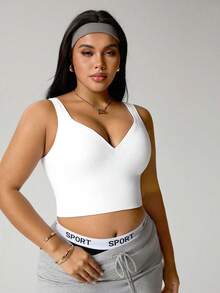 Gameset SHEIN Sport Plus Size Women Seamless White Fixed Pad Sports Bra Camisole - White - View 5