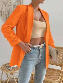 GENKIRA Solid Color Shawl Collar Blazer Fall Cloth For Women - Orange - View 4
