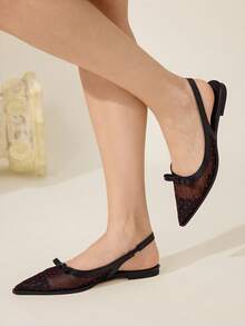 CUCCOO CHICEST 女士时尚优雅波点蝴蝶结装饰平底鞋，通勤必备 - 黑色 - 查看 9