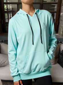 Sudadera Mujer Casual Moderno Tela Suave Color Sólido Bordado Holgado Capucha Manga Larga Otoño Invierno Diario Sudadera - Celeste - Ver 3