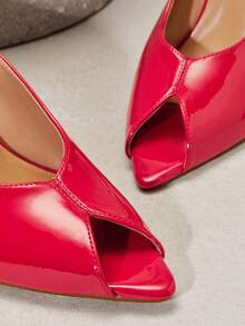 SHUZIA 女士时尚简约坡跟凉鞋 - 酒紅色 - 查看 7