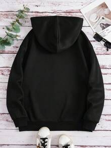 Men's Long-Sleeved Hoodie With Thermal Lining, Featuring A Print Of Forest Camping Elements And Outdoor Landscapes, Autumn/Winter - 杏色 - 查看 3
