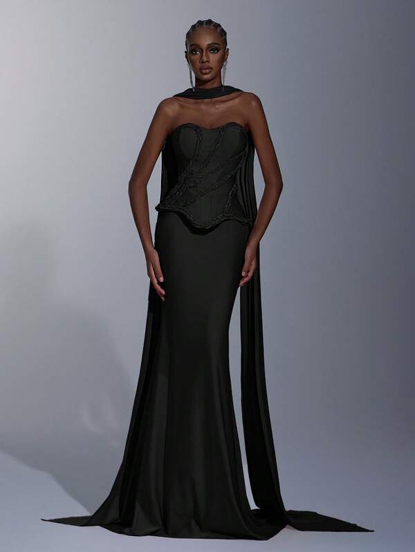 Elitara Elegant, Romantic, Fashionable, Minimalist, Pink-Purple Color, Stretchy Fabric, Braided Rope Decor, Bustier Style, With Cups, Boning, Halter Neck, Suitable For Holidays, Vacation, Birthday, Party, Wedding Events, Formal Dinner Dress