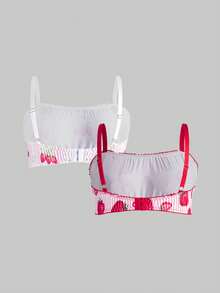 ROMWE Kawaii 2件套加大码甜美可爱草莓花卉印花文胸套装 - 彩色 - 查看 2