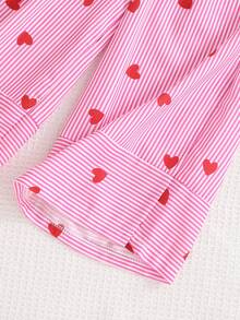 SHEIN 2件套 女童可爱条纹爱心印花短袖上衣 - 粉色 - 查看 6