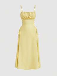 SHEIN MOD Sólido Busto Franzido Lado De Cadarço Vestido Cami