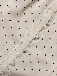 Elaquor 大码女式波点印花撞色蕾丝灯笼袖时尚衬衫白色上衣，适合新年夜穿着，适合身材丰满的女性 - 米色 - 查看 8