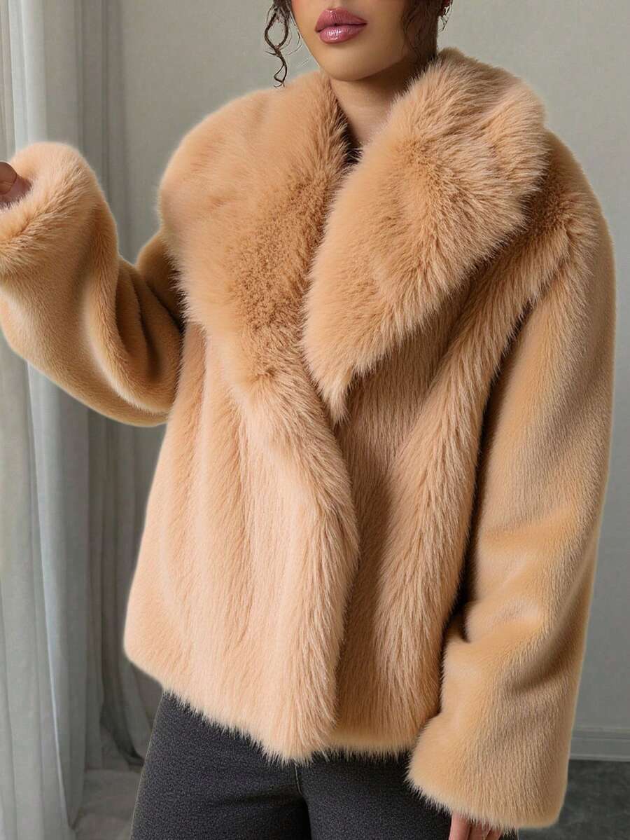 EURMUSE Phụ nữ, Mùa thu, Lông Fax, Chất lượng cao cấp, Chiều dài thông thường, Dáng rộng, Thường ngày - Màu nâu Mocha - Xem 1