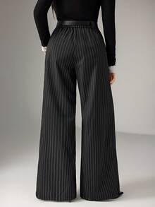 Heiryn 女士时尚百搭通勤条纹阔腿裤