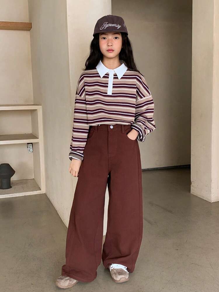 Tween Girls' Pocketed Loose Casual Versatile Wide Leg Jeans