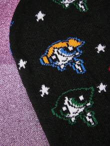 THE POWERPUFF GIRLS X SHEIN 1顶卡通花朵、泡泡、毛茛图案针织帽，时尚街头服饰 - A - 查看 3