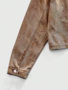 ROMWE MEN Grunge Punk Men's KPOP Autumn Double-Breasted Casual Punk Retro Denim Jacket