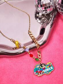 THE POWERPUFF GIRLS X SHEIN 1 pieza Collar casual con diseño de flor, burbujas y botón de oro, con apariencia de lujo y alta gama, adecuado para varias fiestas, conciertos y festivales