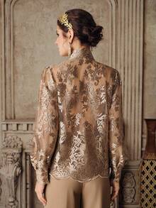 Anewsta Women's Spring New Bow Tie Collar Design Blouse - Champagne - View 2