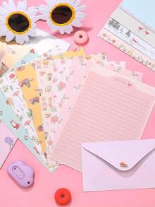 SHEIN Animal Theme Stationery Set With Writing Paper & Envelopes,A5 Writing Paper , Cute Stationery Kit Suitable For Love Letters, Invitations, Graduation Ceremony, Greeting Cards