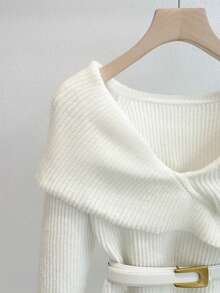 Franclia 女士秋冬简约白色时尚针织长袖套头毛衣，适合秋季、新年、感恩节、派对、婚礼等场合，优雅百搭。 - 白色 - 查看 4