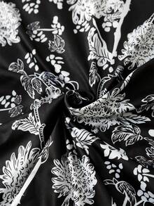 Áo cánh cổ chữ V sâu in hoa thời trang mùa hè cỡ lớn - màu đen - Xem 3