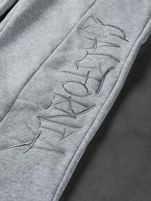 PAVTROS 男士字母刺绣口袋连帽衫和抽绳腰带运动裤套装 - 灰色 - 查看 5