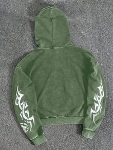 PAVTROS 男士撞色印花连帽衫 绿色图案连帽衫 纽约连帽衫 图案连帽衫 短款连帽衫 男士连帽衫 - 綠色 - 查看 2