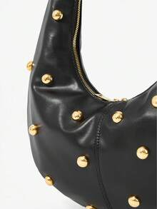 Maija Damska torba na ramię, torba typu hobo, uchwyt metalowy, PU, modna, elegancka, prosta, spersonalizowana, uniwersalna, nity, do pracy, do biura, na randkę, na co dzień, na zakupy, na popołudniową herbatę