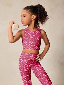 SHEIN 2pcs/Set Girls' Tie-Dye Print Elastic Camisole And Sports Pants Yoga Outfit, Matching Sets, Back To School - Multicolor - View 2